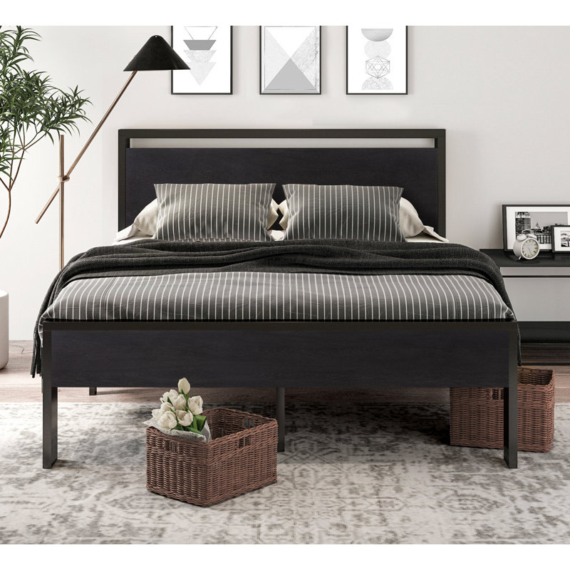 Black wooden double bed frame discount